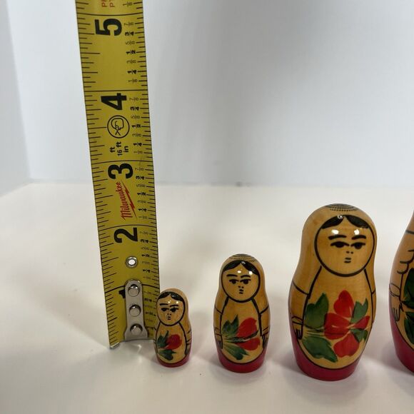 Vintage Russian Nesting Matryoshka Hand Painted Wooden Dolls 5 Pcs Stacking USSR - Picture 6 of 9